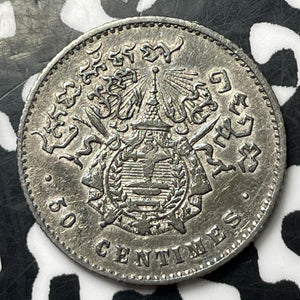 1860 Cambodia 50 Centimes Lot#JM8750 Silver! Scarce!