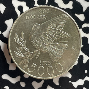 2000 San Marino 5000 Lira Lot#T7796 Silver! High Grade! Beautiful!