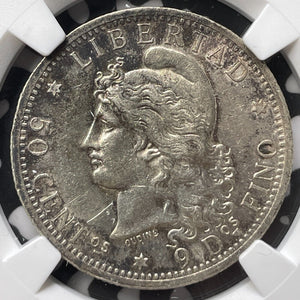 1882 Argentina 50 Centavos NGC AU58 Lot#G7626 Silver!