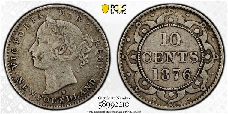 1876-H Newfoundland 10 Cents PCGS VF35 Lot#G3960 Silver! Key Date!