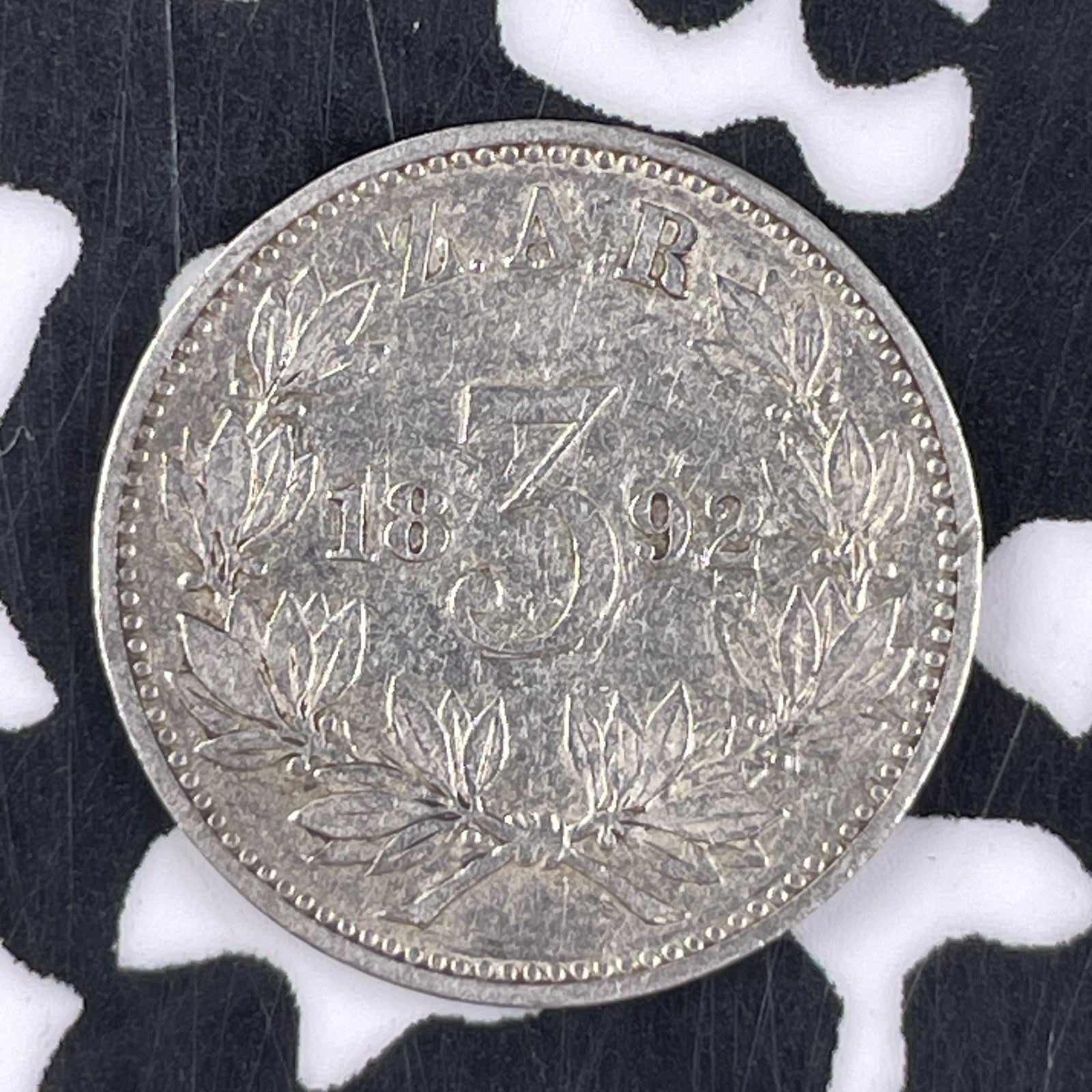 1892 South Africa 3 Pence Threepence Lot#F3308 Silver! Low Mintage