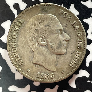 1885 Spanish Philippines 50 Centavos Lot#T4689 Silver!