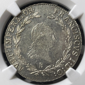 1815-B Austria 20 Kreuzer NGC MS61 Lot#G8792 Silver! Nice UNC!