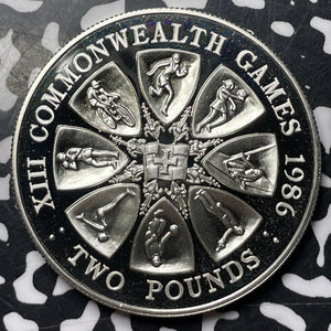 1986 Guernsey British Commonwealth Games £2 Pounds Lot#MK142 Silver! Proof!