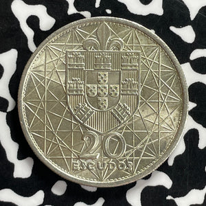 1966 Portugal 20 Escudos Lot#T9631 Silver! High Grade! Beautiful!