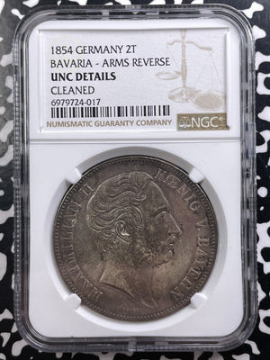 1854 Germany Bavaria Double Thaler NGC Cleaned-UNC Details Lot#G9138 Silver!