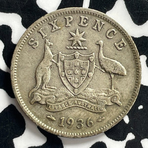 1936 Australia 6 Pence Sixpence Lot#C0792 Silver!