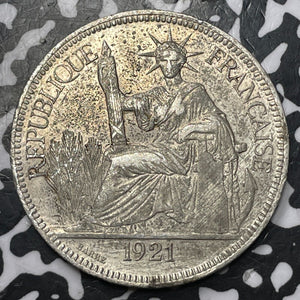 1921-H French Indo-China 1 Piastre Lot#JM7992 Large Silver! Nice!