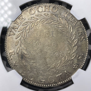 1839-RS Colombia Bogota 8 Reales NGC AU55 Lot#G8616 Large Silver Coin!