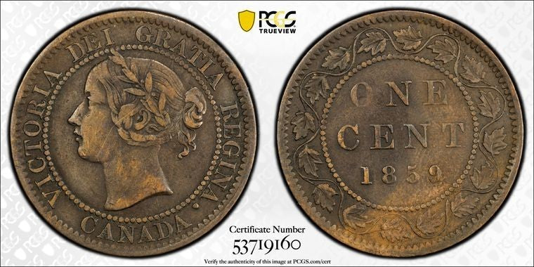1859 Canada Large Cent PCGS XF40 Lot#G3670 Double Punch, Narrow 9 T3