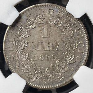 1869-R Papal States 1 Lira NGC MS63 Lot#G8970 Silver! Choice UNC!