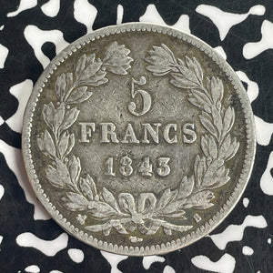 1843-A France 5 Francs Lot#T8286 Large Silver Coin!