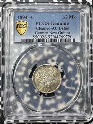 1894-A German New Guinea 1/2 Mark PCGS Cleaned-AU Detail Lot#MK127 Silver!