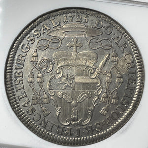 1725 Austria Salzburg 1 Thaler NGC Cleaned-AU Details Lot#G8852 Silver! DAV-1239