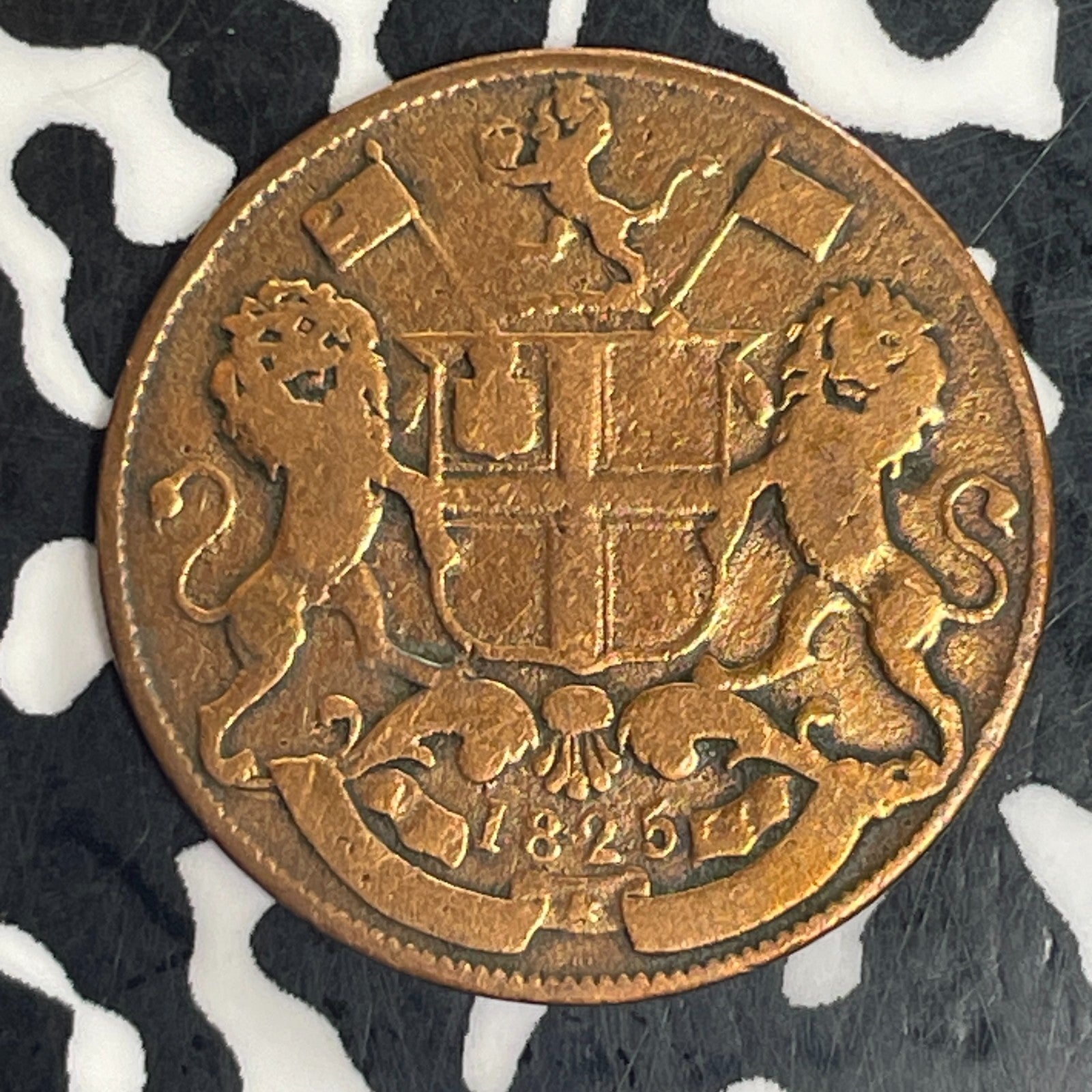 1825 India Madras Presidency 2 Pies Lot#C5425 Scarce! Cleaned