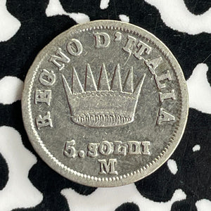 1813-M Italy Kingdom Of Napoleon 5 Soldi Lot#C1071 Silver!