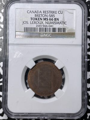 U/D Canada Leroux Book Numismatic Token NGC MS66BN Lot#G7024 Gem BU! Restrike