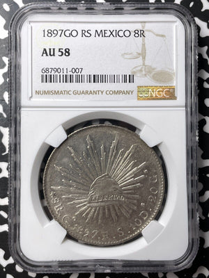 1897-Go RS Mexico 8 Reales NGC AU58 Lot#G7772 Large Silver Coin!