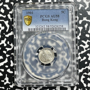1901 Hong Kong 5 Cents PCGS AU58 Lot#G983 Silver!