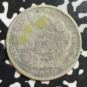 1855 Chile 50 Centavos Lot#T1254 Silver! Old Cleaning