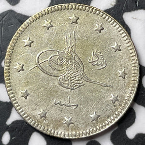 AH 1327 Year 1 (1910) Turkey 2 Kurush Lot#JM7593 Silver! Nice! KM#785