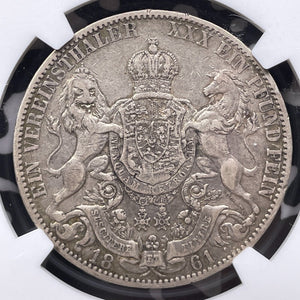 1861-B Germany Hannover 1 Thaler NGC VF30 Lot#G9073 Silver!