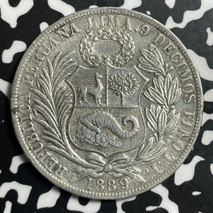 1889 Peru 1 Sol Lot#T1496 Large Silver Coin! Obverse Deposits