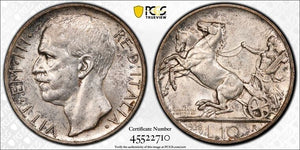 1928-R Italy 10 Lire PCGS AU58 Lot#G8753 Silver! KM#68.1