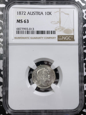 1872 Austria 10 Kreuzer NGC MS63 Lot#G7071 Choice UNC!