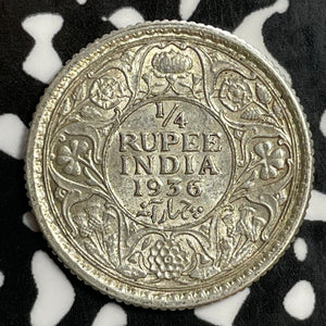 1936 India 1/4 Rupee Lot#E5289 Silver! Nice!