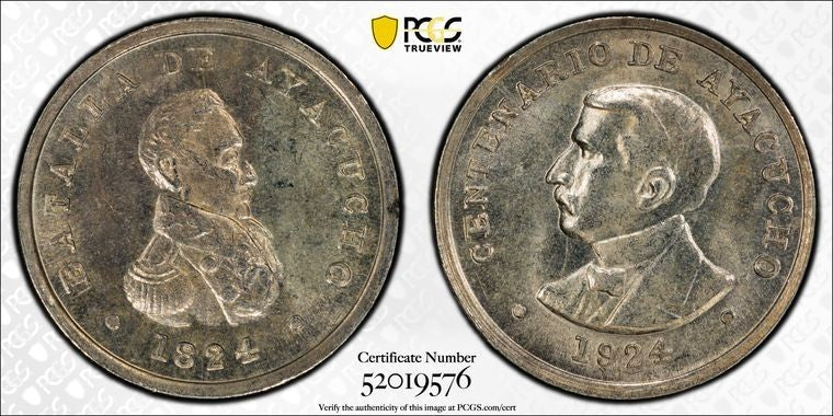 1924 Peru Battle Of Ayacucho Centennial Medal PCGS MS64 Lot#G1597 Silver!