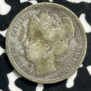 1900 Curacao 1/4 Gulden Lot#C0455 Silver! Obverse Scratch