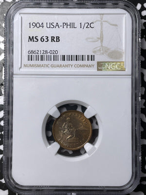 1904 U.S. Philippines 1/2 Centavo NGC MS63RB Lot#G6946 Choice UNC!