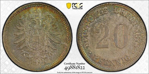 1875-J Germany 20 Pfennig PCGS MS63 Lot#G8207 Silver! Beautiful Toning! J-5