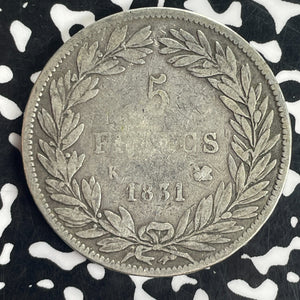 1831-K France 5 Francs Lot#T8337 Large Silver Coin!