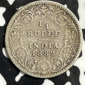 1889 India 1/4 Rupee Lot#E4397 Silver!