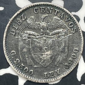1913 Colombia 10 Centavos Lot#C0355 Silver!