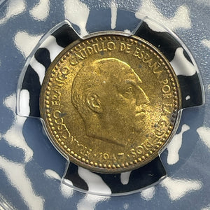 1947 (53) Spain 1 Peseta PCGS MS64 Lot#G989 Choice UNC!