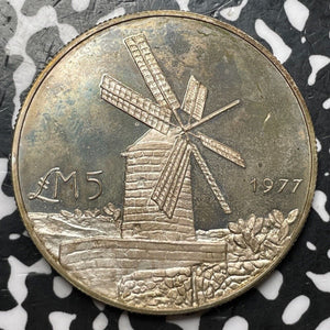 1977 Malta 5 Pounds Lot#JM7498 Large Silver! Proof! Windmill Of Xarolla