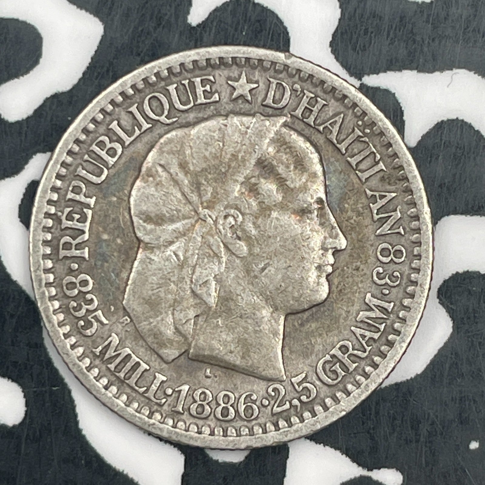 1886 Haiti 10 Centimes Lot#F8266 Silver!
