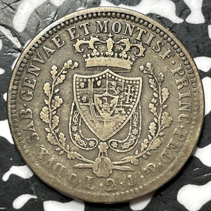 1827 Italy Sardinia 2 Lire Lot#JM7260 Silver! Scarce!