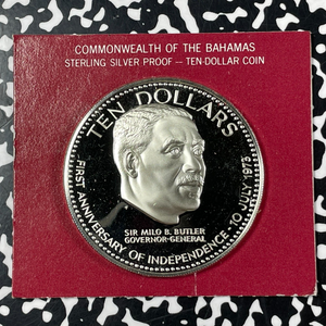 1974 Bahamas $10 Dollars Lot#B2190 Silver! Proof! With Case & C.O.A