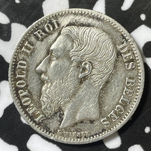 1866 Belgium 50 Centimes Lot#E4729 Silver! Nice!