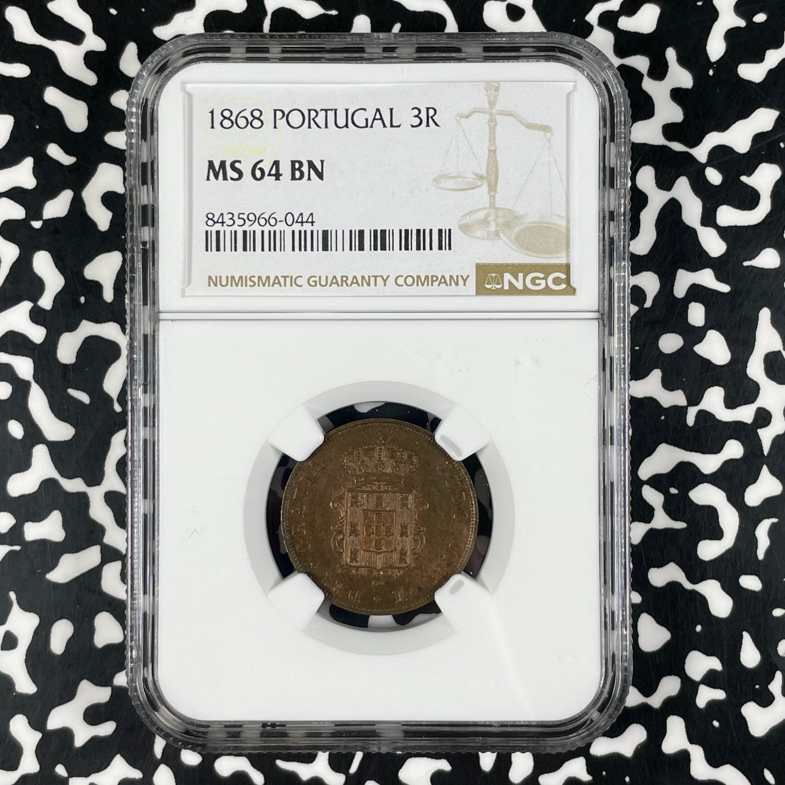 1868 Portugal 3 Reis NGC MS64BN Lot#G2263 Choice UNC! Low Mintage