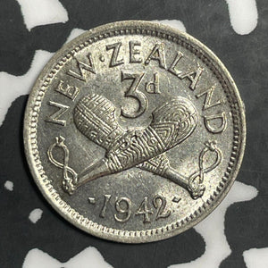 1942 New Zealand 3 Pence Threepence Lot#E6690 Silver! High Grade! Beautiful!