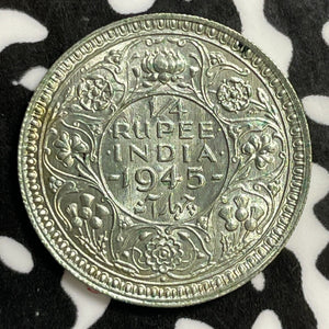 1945 India 1/4 Rupee Lot#E6117 Silver! High Grade! Beautiful!