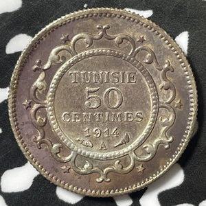 1914-A Tunisia 50 Centimes Lot#E4985 Silver! Nice!