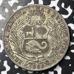 1886-TF Peru 1 Sol Lot#JM8665 Large Silver! Nice!