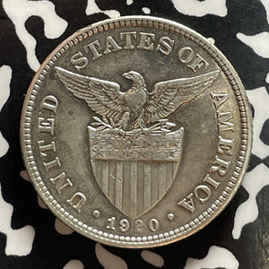 1920 U.S. Philippines 50 Centavos Lot#T5201 Silver! Old Cleaning