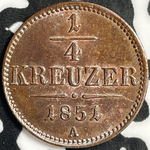 1851-A Austria 1/4 Kreuzer Lot#D9038 High Grade! Beautiful!